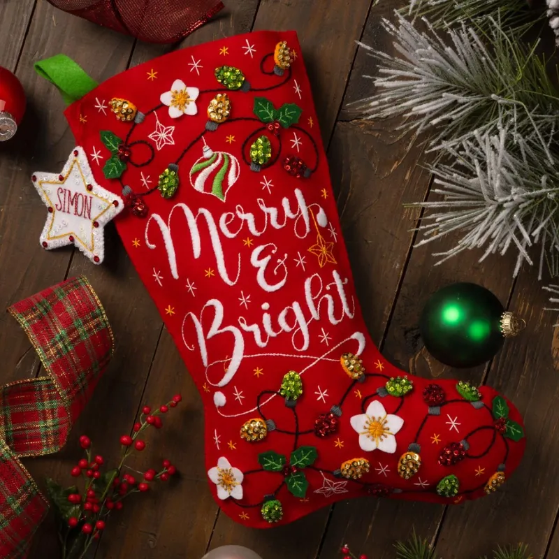 Merry and Bright 89736E Bucilla 18" Felt Christmas Stocking Kit  -  RETIRED PATTERN