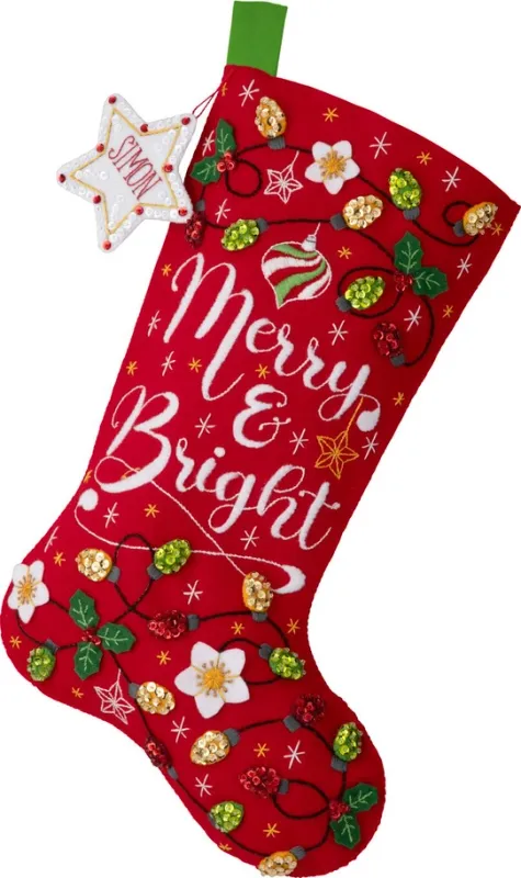 Merry and Bright 89736E Bucilla 18" Felt Christmas Stocking Kit  -  RETIRED PATTERN