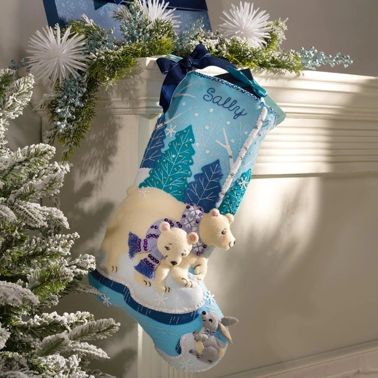 Polar Bear Pair - 89802E 18" Bucilla Felt Christmas Stocking Kit