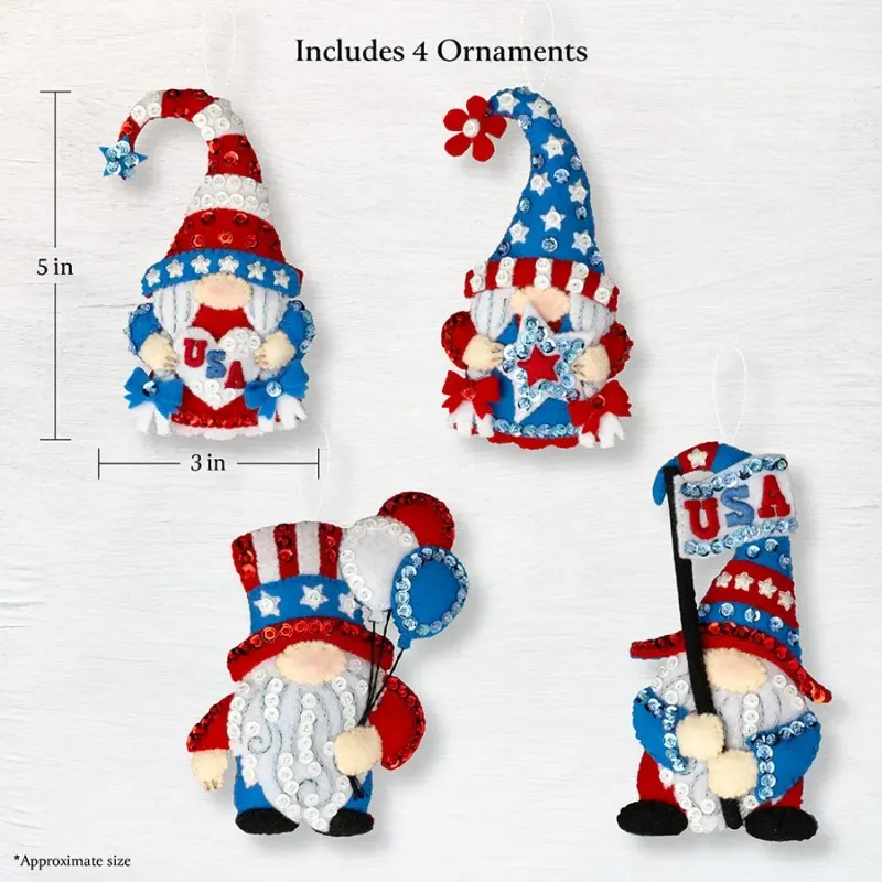 Red, White & Blue Gnomes - 89700E Bucilla Ornaments Kit Red, White & Blue Gnomes - 89700E Bucilla Ornaments Kit