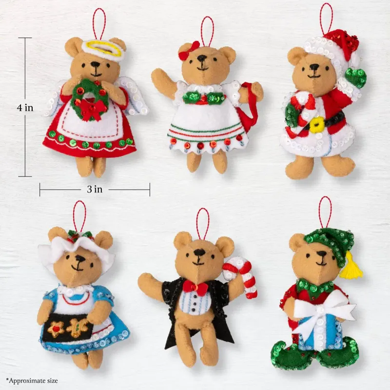 Teddy Bear Traditions -89646E - Bucilla Felt Christmas Ornament Kit -  RETIRED PATTERN