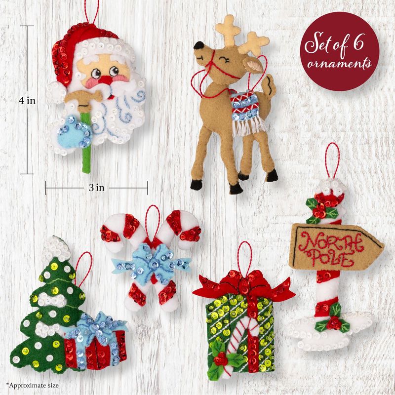 North Pole This Way - 89743 Bucilla Felt &amp; Beads Ornaments Applique Kit