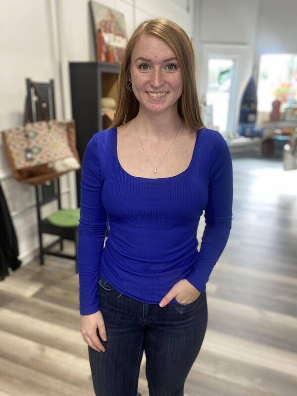 Square Neck Ribbed Knit Long Sleeve