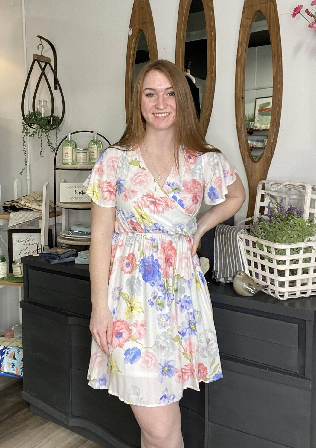 Ivory Floral Print Dress