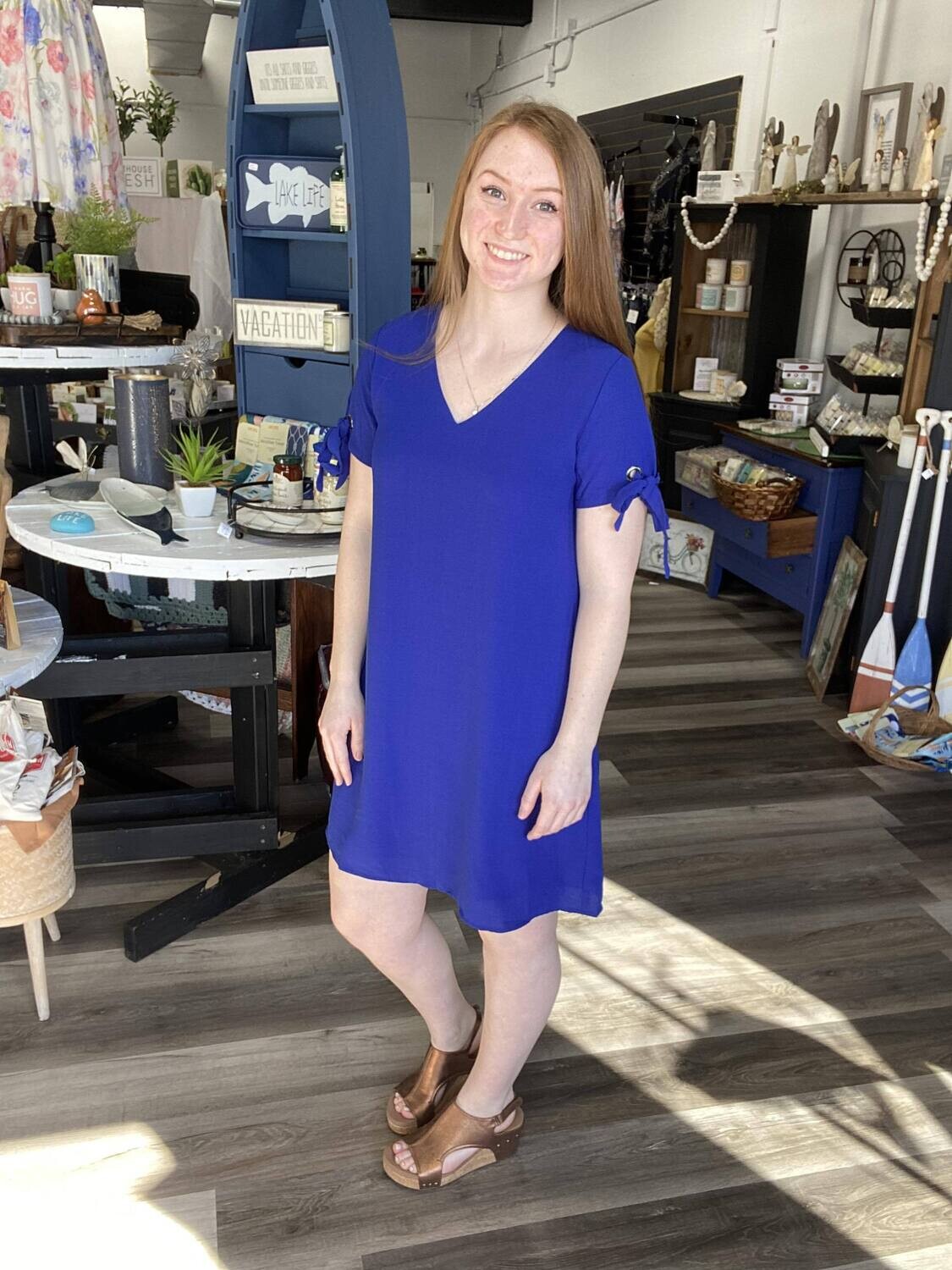 Royal Blue Tie Sleeve Shift Dress