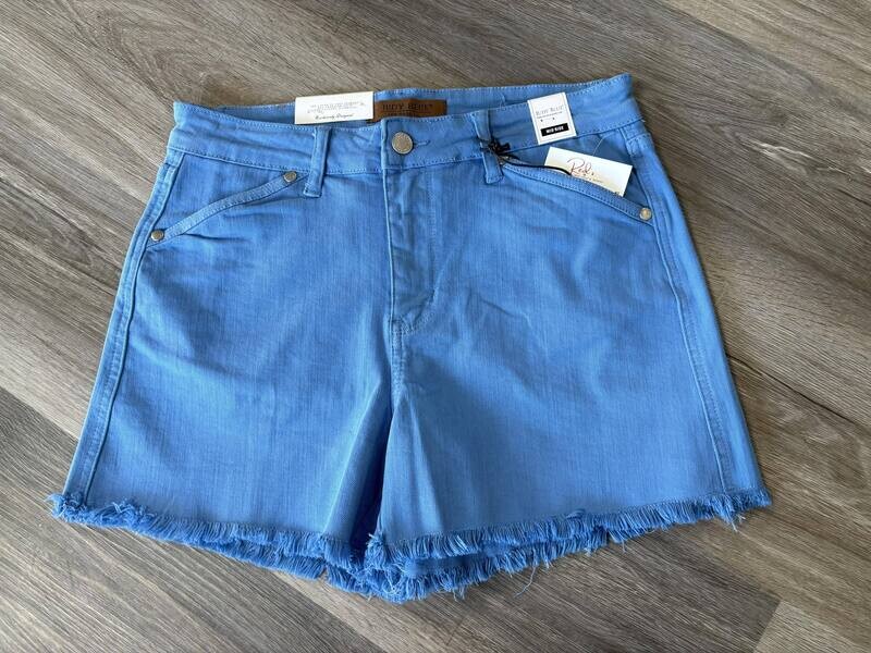 Judy Blue Mid Rise Sky Blue Fray Hem Shorts