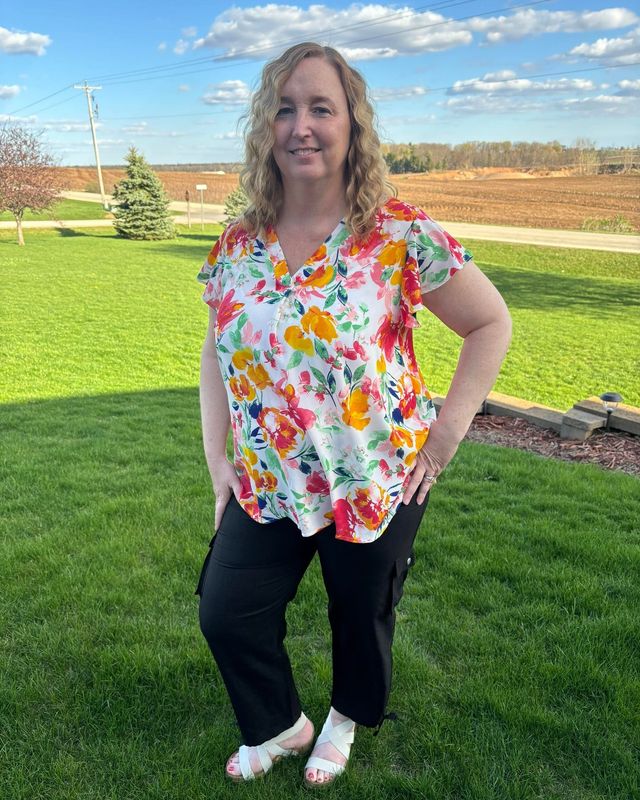 White Floral Cap Sleeve Top Plus