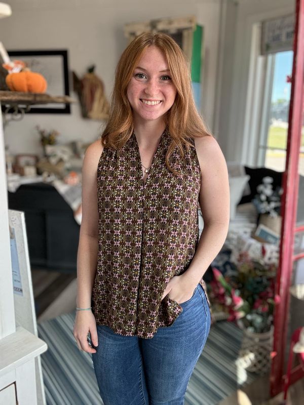 Crepe Printed Inverted Pleat Tank