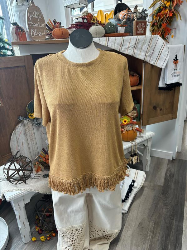 Mustard Knit Fringe Detail PLUS