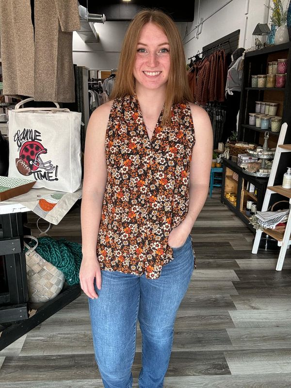 Crepe Printed Inverted Pleat Tank