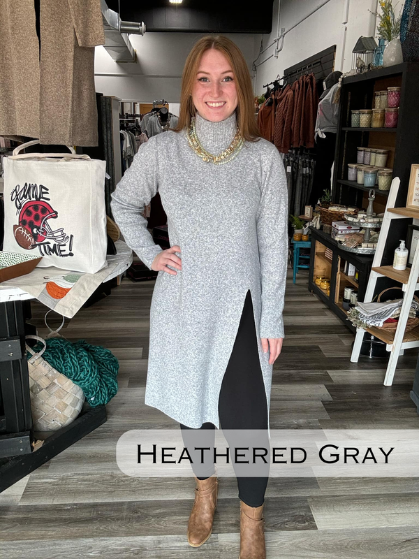 Knit Mock Neck Dress With Slit