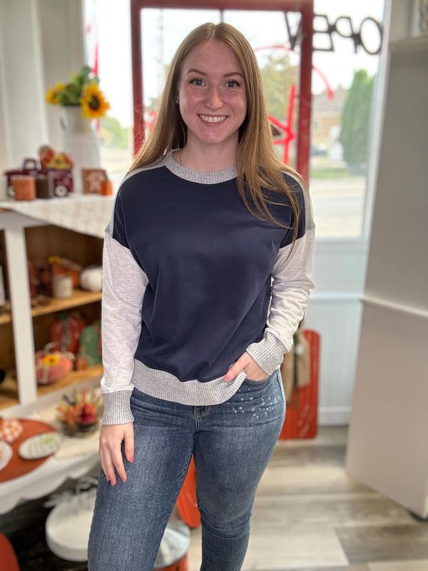 Navy Color Block Pull-over Top