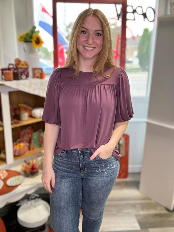 Dusty Purple Puff Sleeve Knit Top
