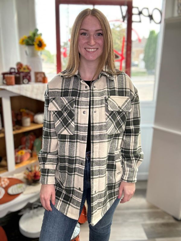 Olive Plaid Shacket