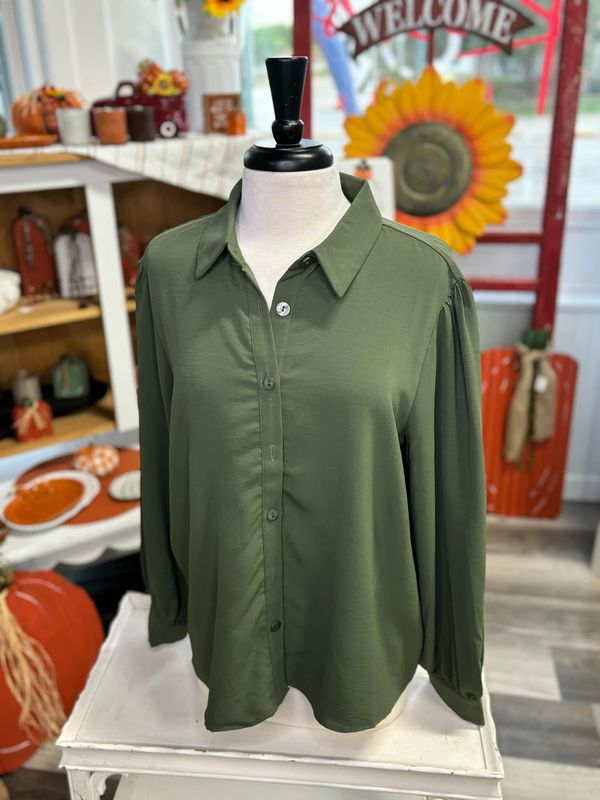 Olive Long Sleeve Button Down PLUS