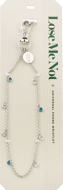 SIlver Mini Blue CZ Dangles Lose Me Not Phone Wristlet