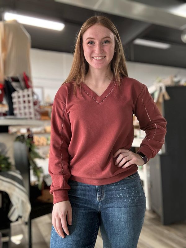 Mauve Oversized Sweater With White Stich Detail