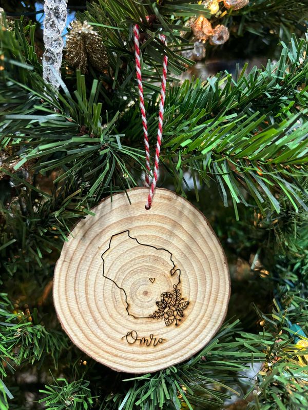 Floral Omro WI Wood Ornament