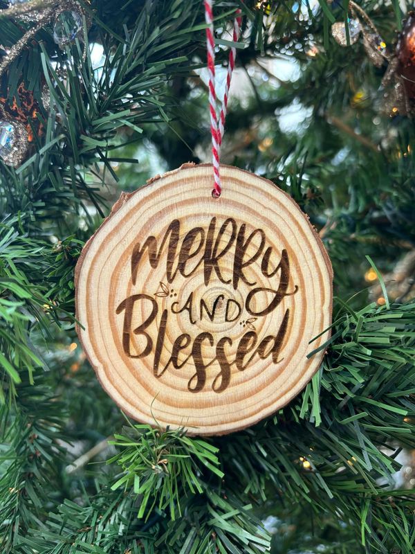Merry &amp; Blessed Wood Ornament