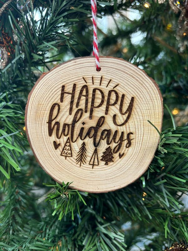 Happy Holidays Wood Ornament