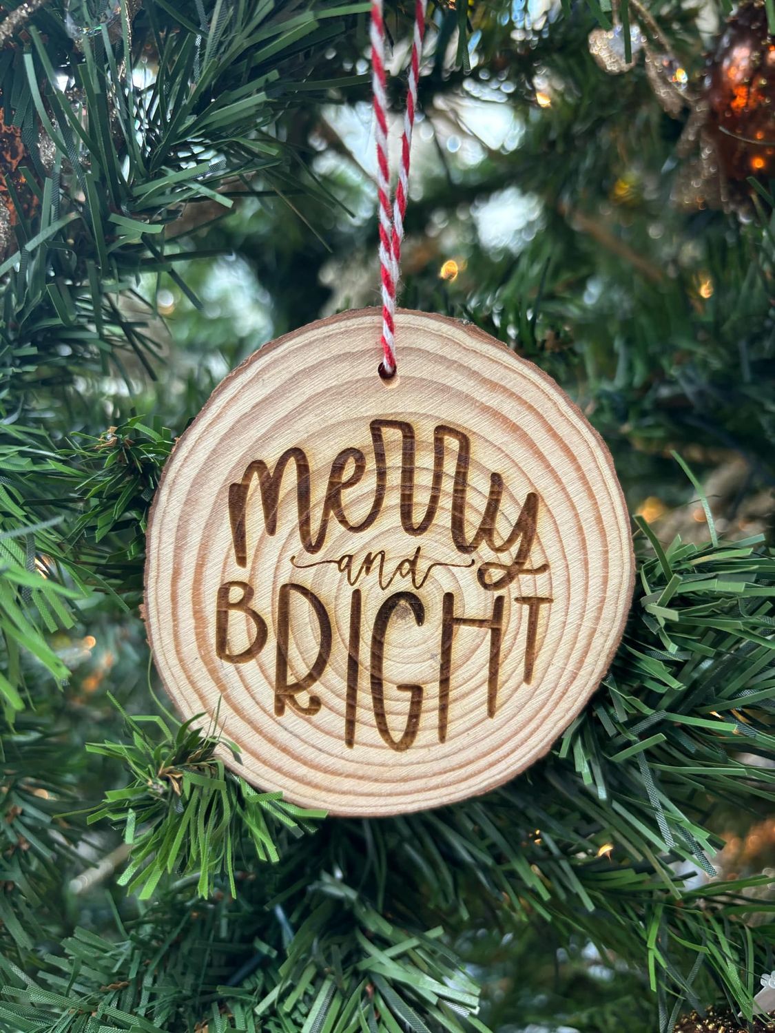 Merry &amp; Bright Wood Ornament