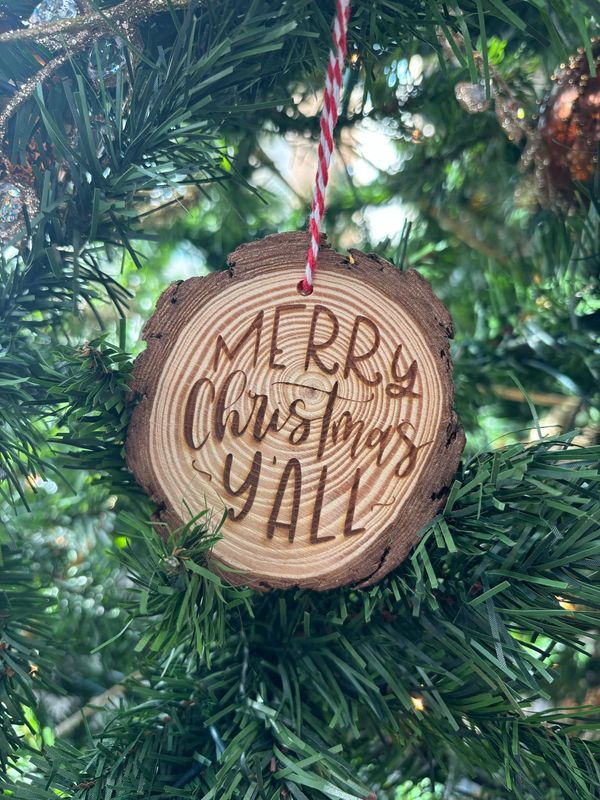 Merry Christmas Y&#39;all Wood Ornament