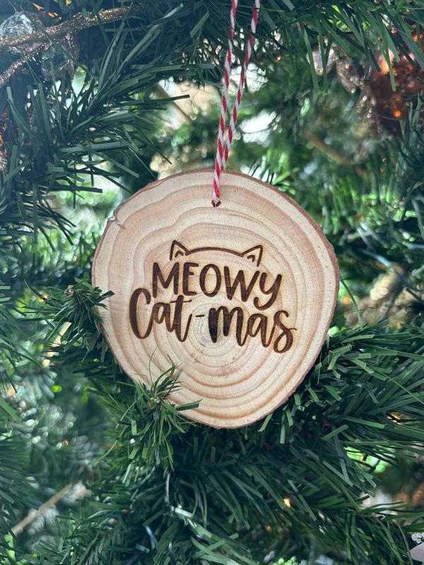 Meowy Cat-mas Wood Ornament