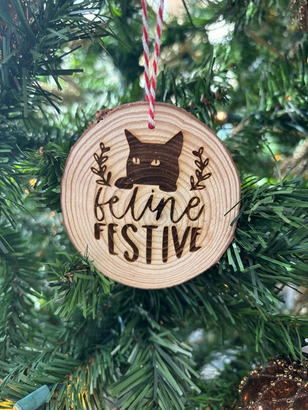 Feline Festive Wood Ornament