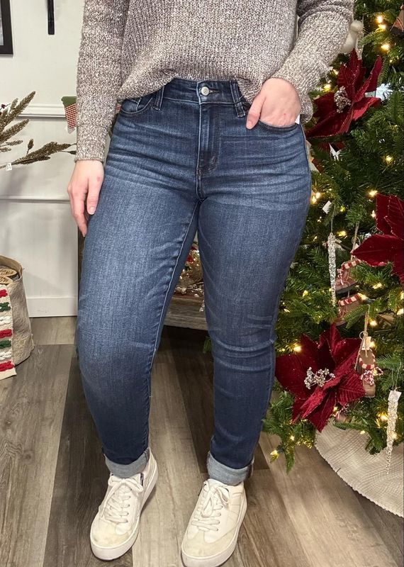 Judy Blue Dark Wash Core Cuffed Slim Fit