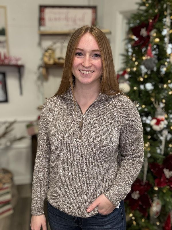 Half Zip Taupe Knit Sweater
