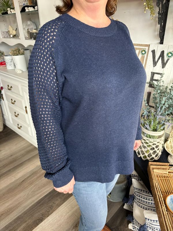 Navy Crochet Knit Sweater PLUS