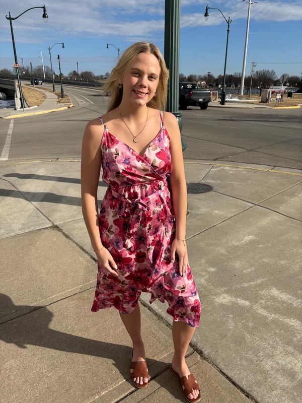 Pink Floral Midi Dress