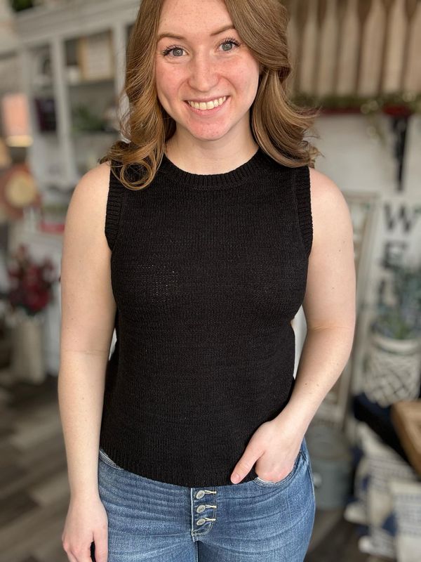 Black Sleeveless Knit Pullover Sweater
