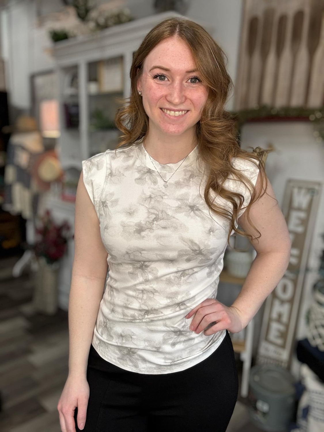 Grey Watercolor Flower Flutter Sleeve