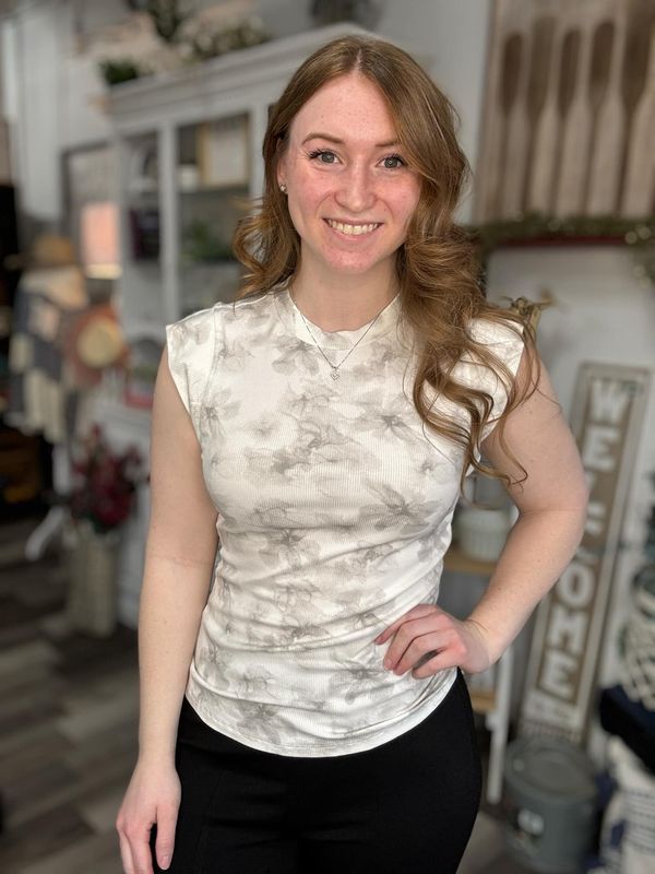 Grey Watercolor Flower Flutter Sleeve
