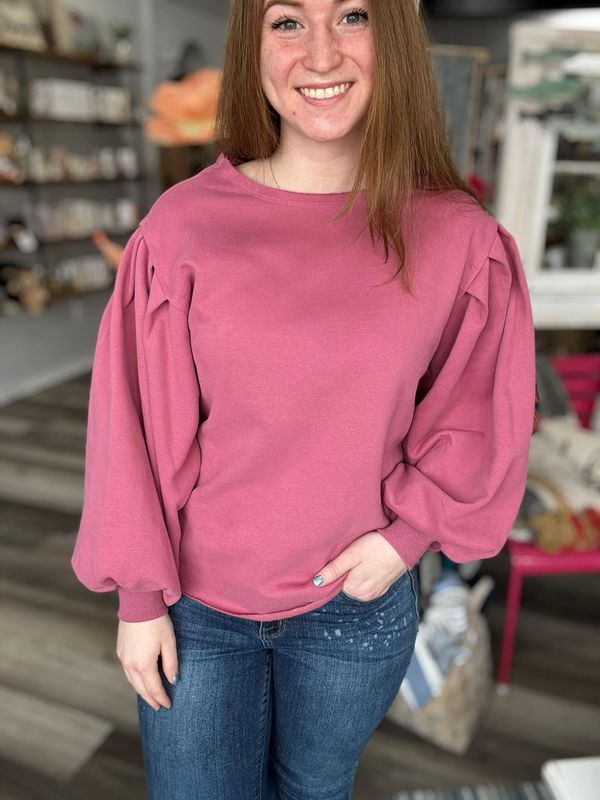 Relaxed Bubble Sleeve Mauve Sweater