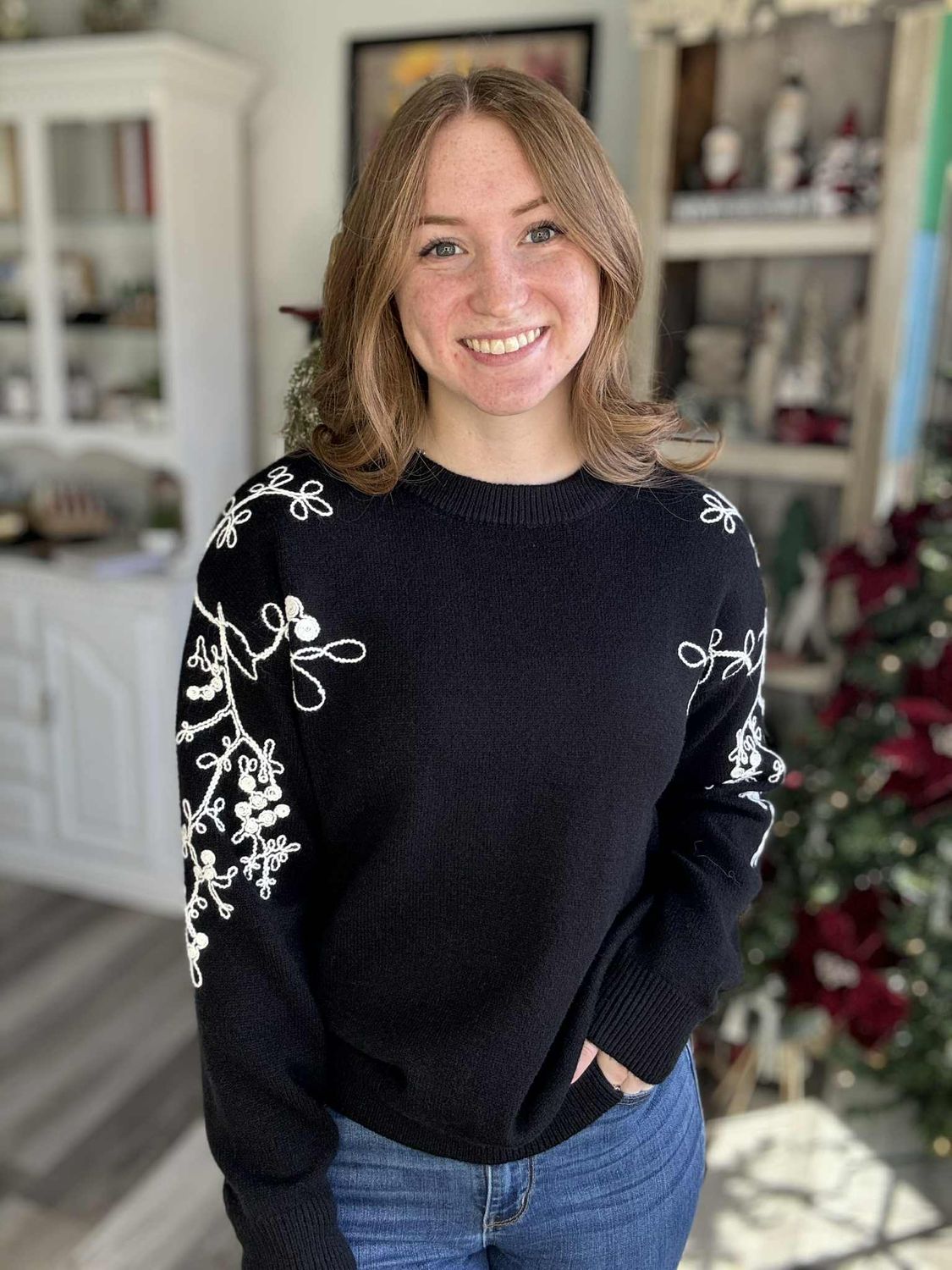 Black Embroidered Pullover Sweater