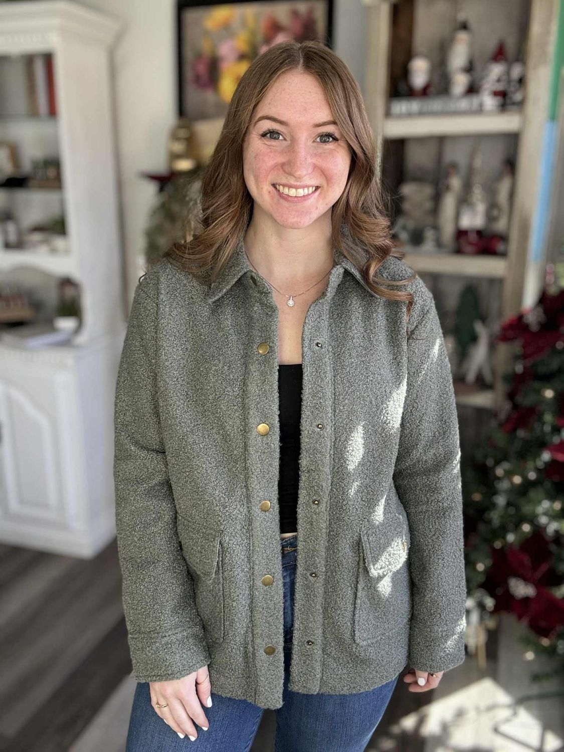 Green Snap Teddy Jacket