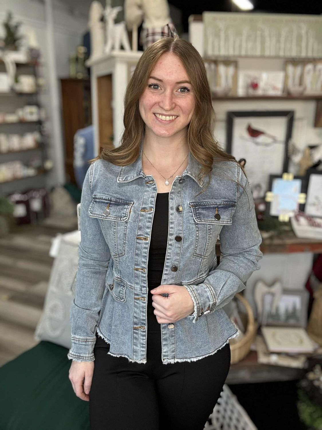 Washed Denim Peplum Jacket