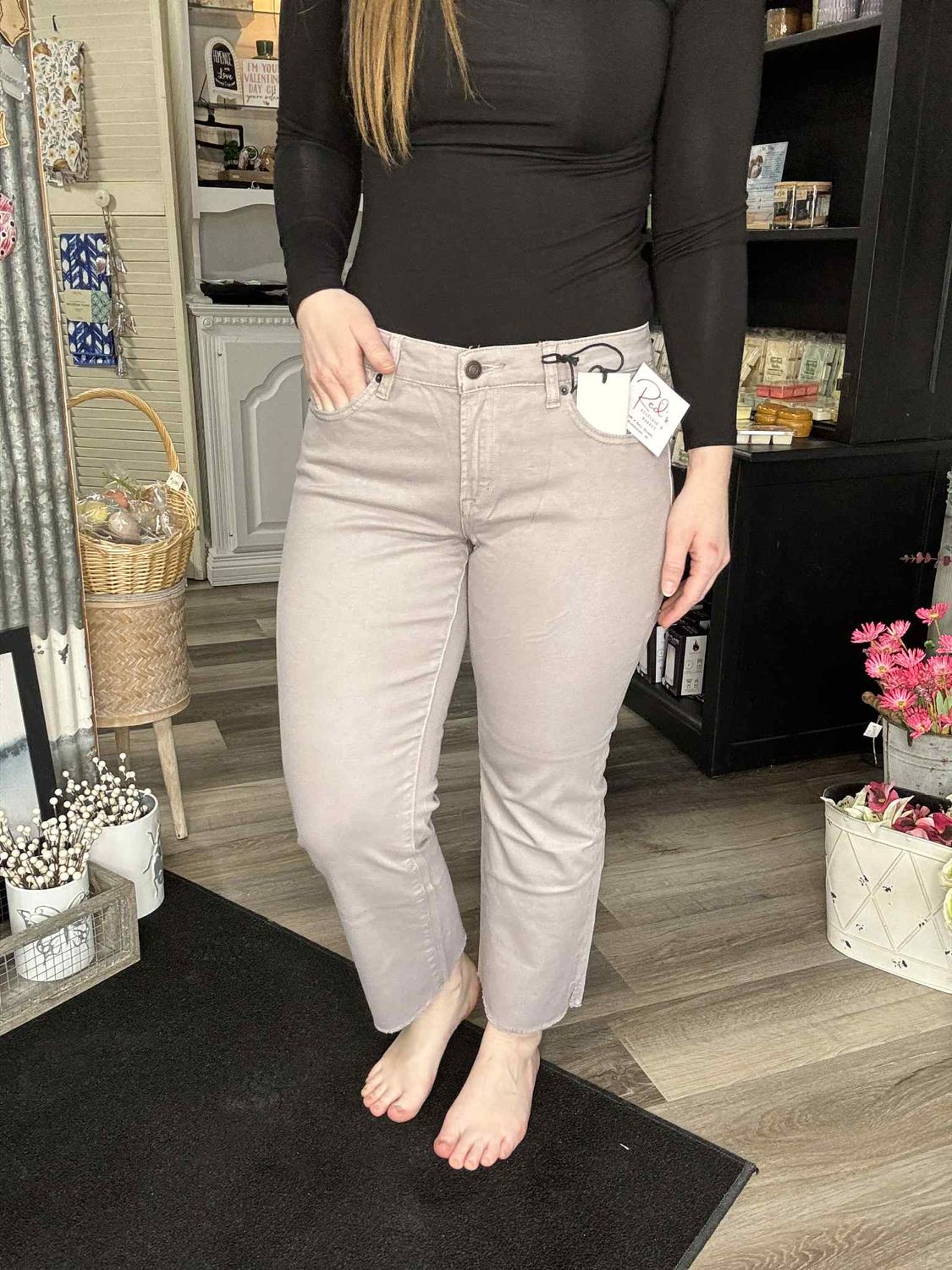 Mica Denim Grey Mid Rise Straight Leg with Slit Detail