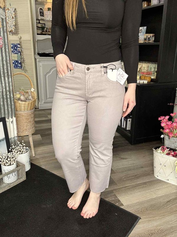 Mica Denim Grey Mid Rise Straight Leg with Slit Detail