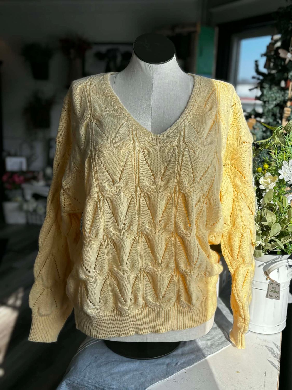 Vanilla Patterned Sweater Knit Top Plus