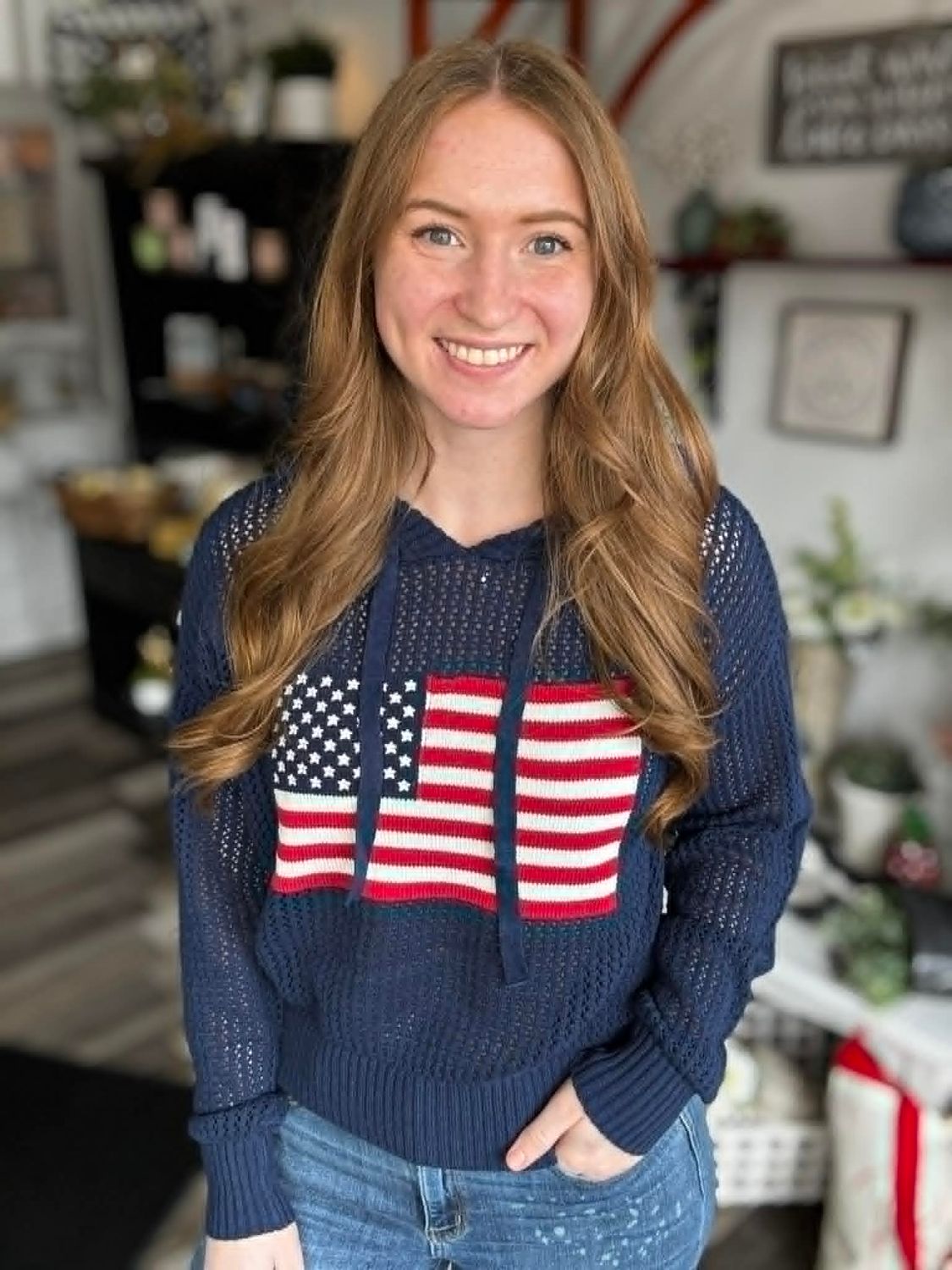 Navy Open Stich American Flag Sweater