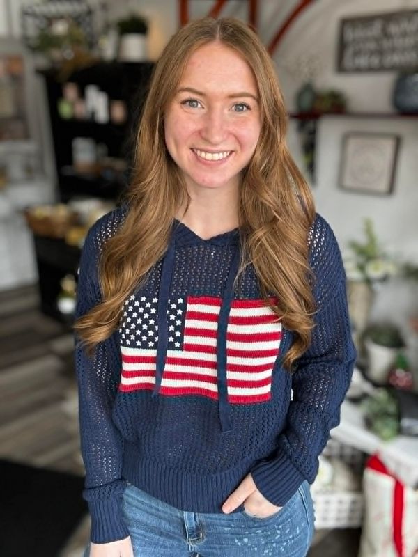 Navy Open Stich American Flag Sweater