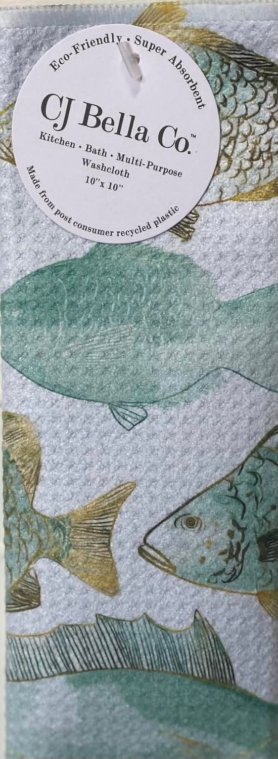 Fish Gold &amp; Teal Eco-Friendly Washcloth