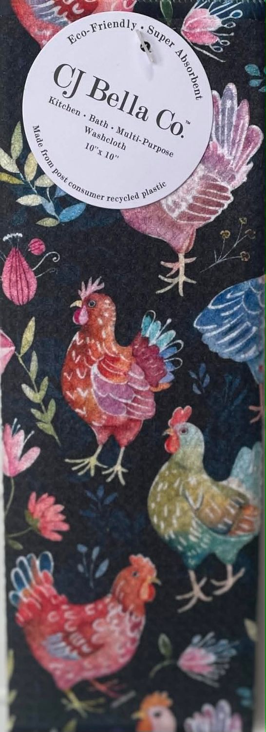 Chicken &amp; Flowers Eco-Friendly Washcloth