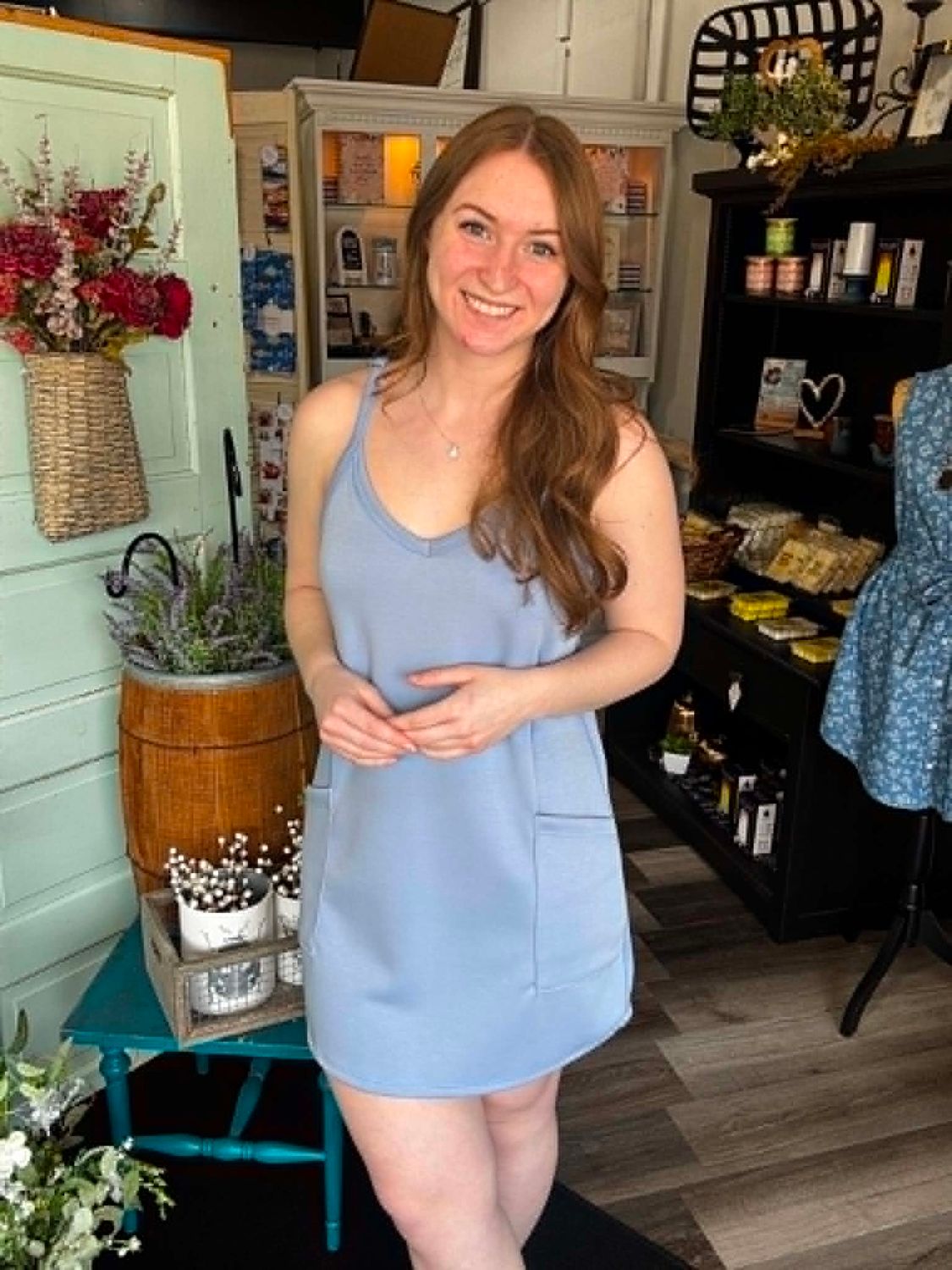 Adjustable Strap Blue Scuba Romper/Dress