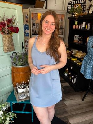 Adjustable Strap Blue Scuba Romper/Dress