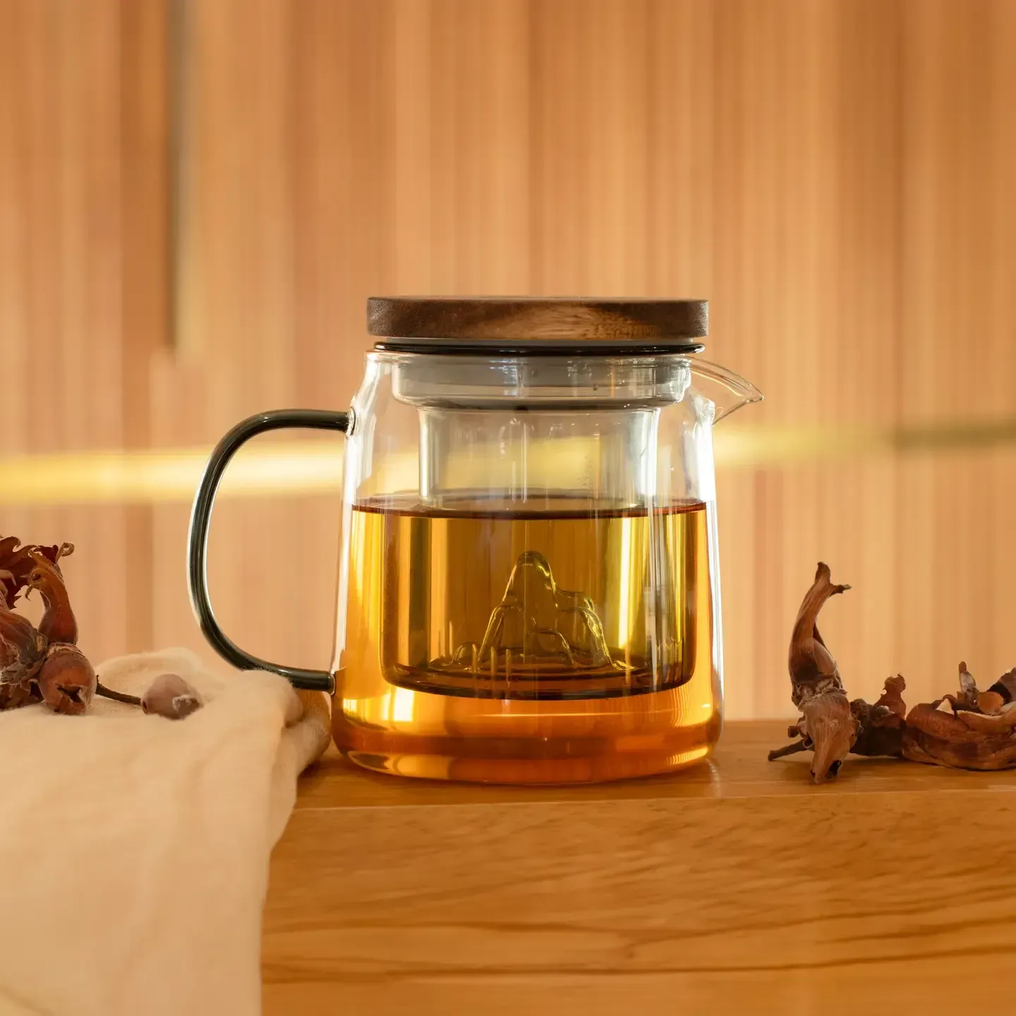 Teekanne 450ml aus Glas mit Griff und Graphit-Infuser