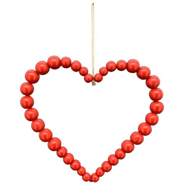 Herz aus Holzperlen - rot zum Hängen klein